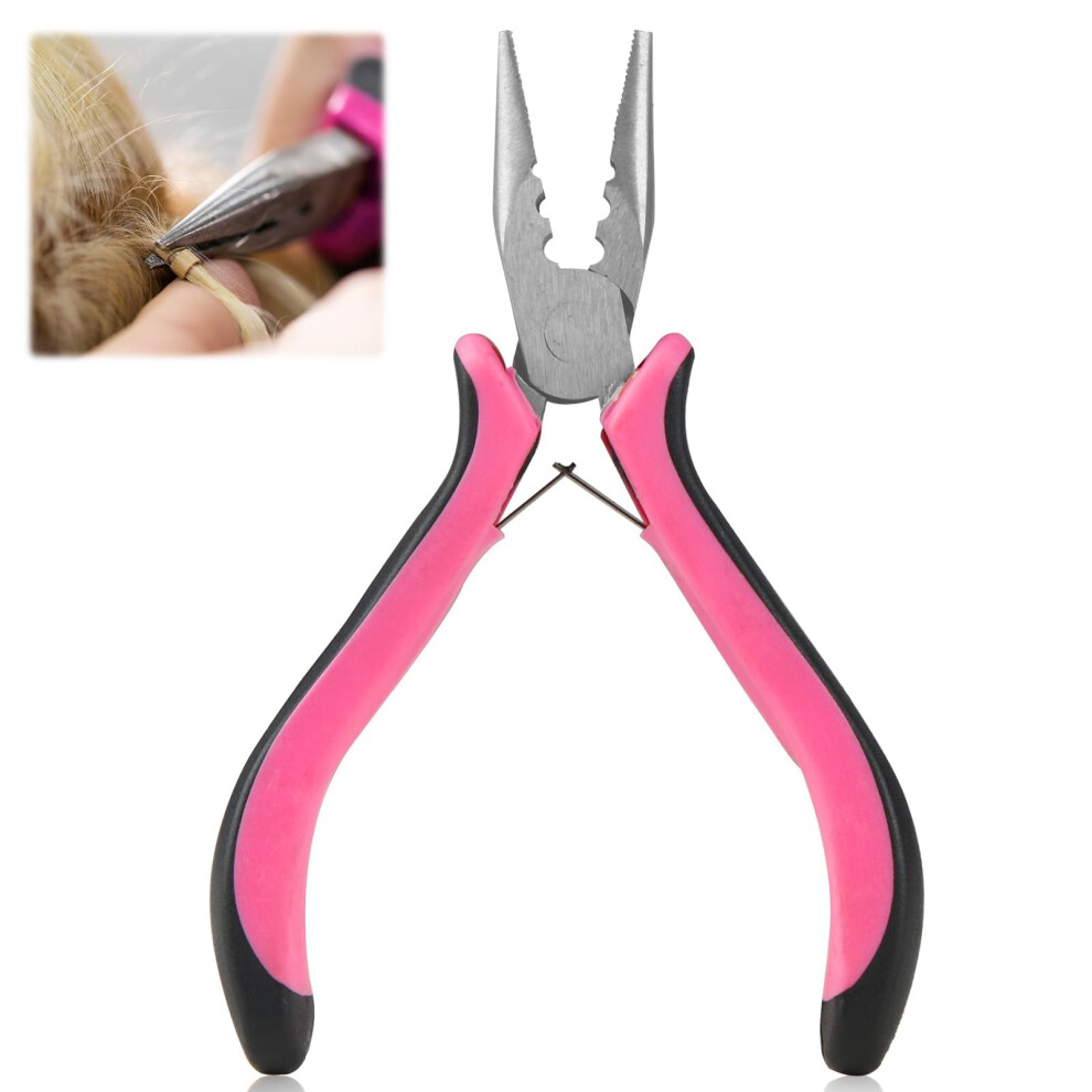 Hair Extension Pliers For Human Hair 3Hole Stainless Steel Tape Pliers Nano Tool NonSlip Pink Micro Rings Fusion Bond