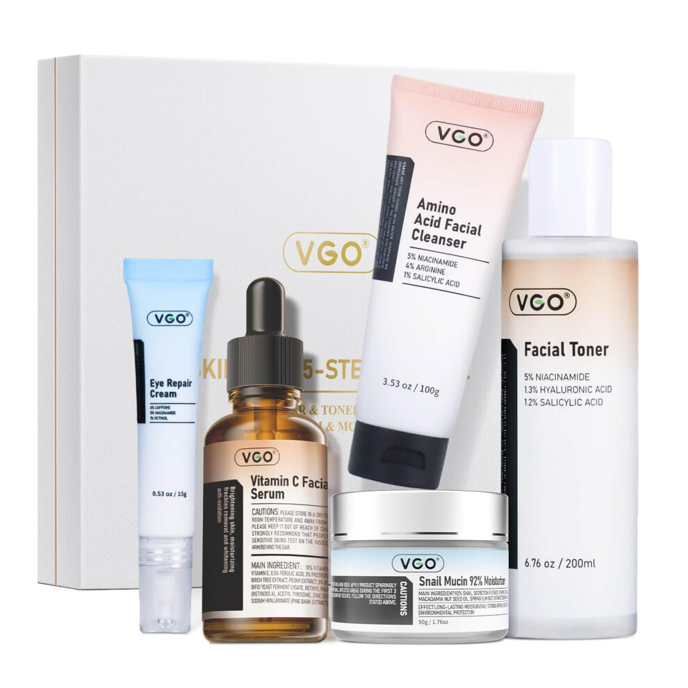 Snail Mucin Skin Care Set with Vitamin C Serum, AntiAging and Hydrating Kit for Dry Sensitive Skin 13.58 Fl Oz