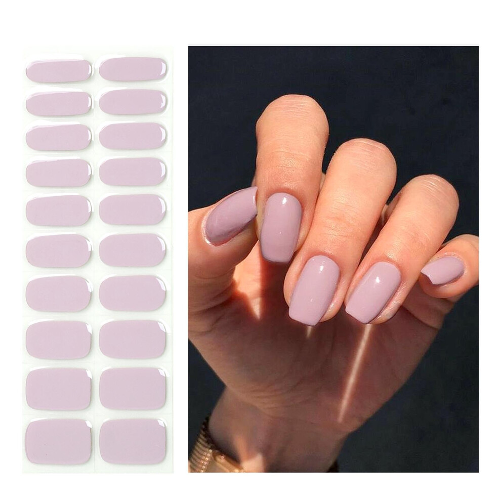Lilac Semi Cured Gel Nail Strips 20Pcs Uv Gel Nail Stickers Salon Quality Long Lasting Wear