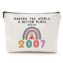 Pochette cosmetica per regali di compleanno da donna, trousse da viaggio in lino con cerniera, stampa su entrambi i lati, ampia capacità, si adatta