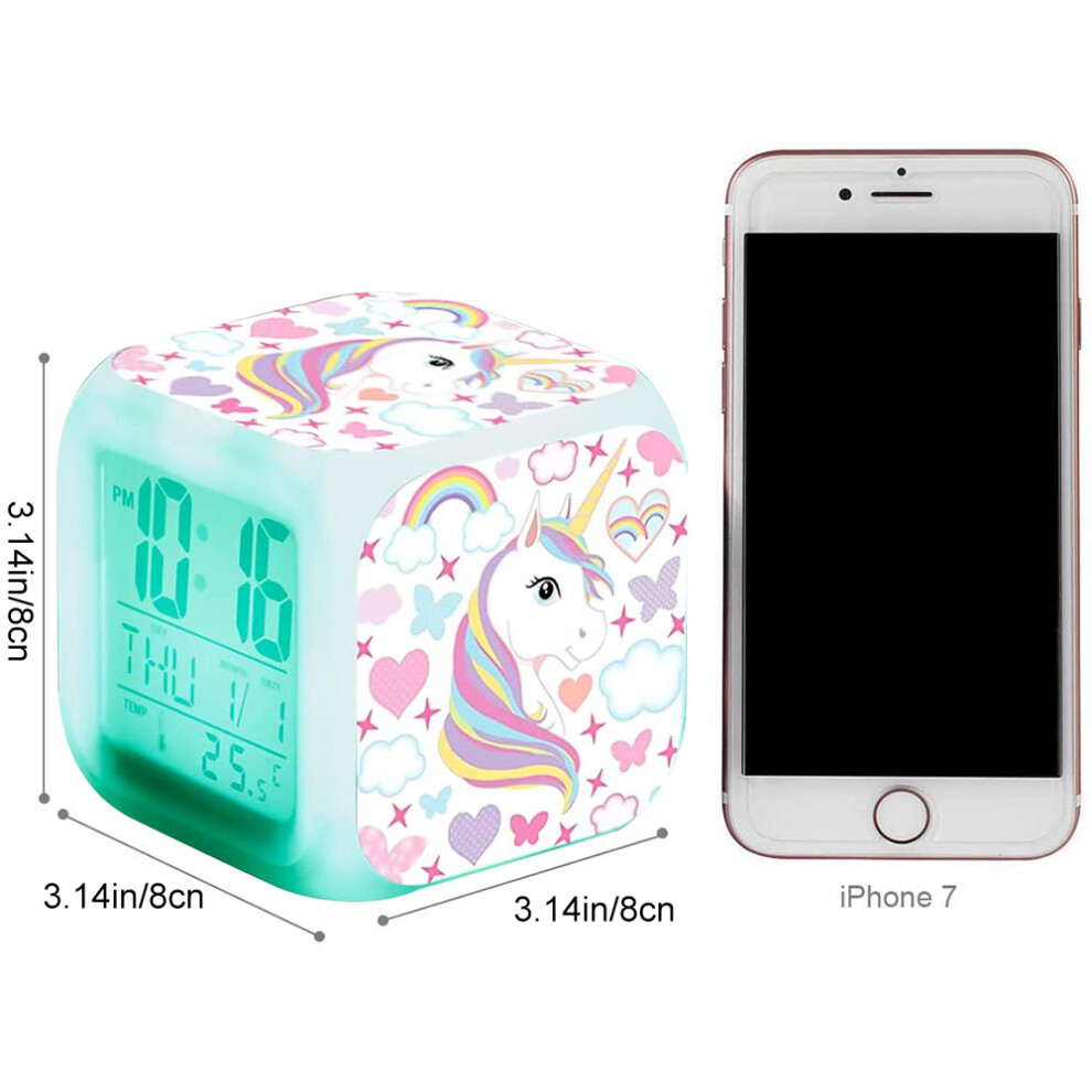 Unicorn Digital Alarm Clock, Colorful Led Night Glowing Cube Lcd Clock With Children Wake Up Bedside Clock, Birthday Gifts For Kids Women Adult Light