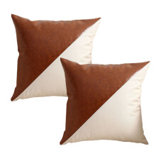 Farmhouse Chic Pillow Covers, Elegant Rustic Decor with Faux Leather Trim, Set of 2 Square Cases for Easy Care and Long-Lasting Durability