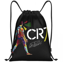CR7 Drawstring Bag for Kids - Ronaldo Football Gym Bag, Black Football Bag for Boys, Cristiano Ronaldo Gift, Football Kit Accessory, Ronaldo Football