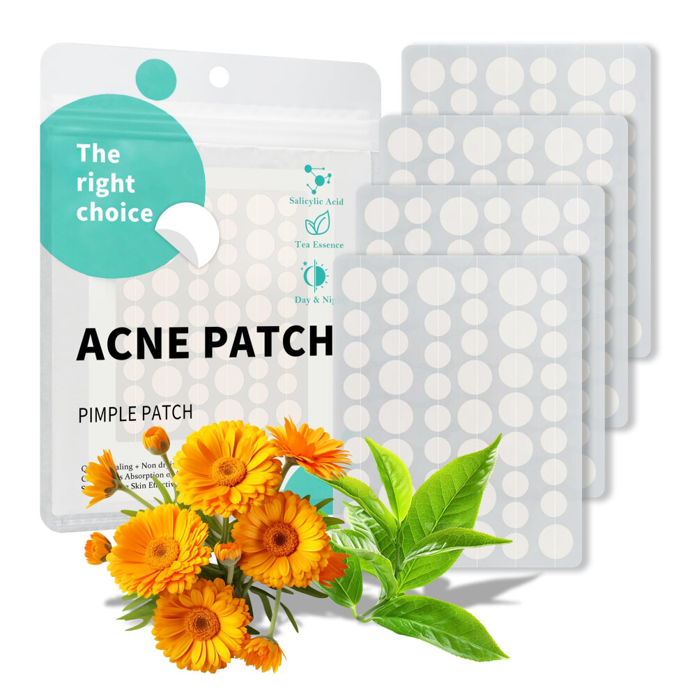 Acne Patches with Hydrocolloid and Tea Tree Oil, 204 Count 3 Sizes Salicylic Acid Zit Stickers