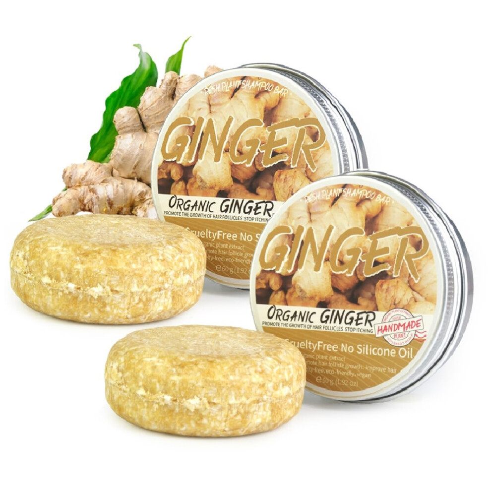 Ginger Hair Growth Shampoo Bar Organic Soap for Thicker Stronger Hair Loss Treatment 2 Pcs