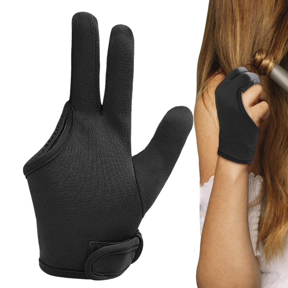Black 3 Finger Heat Resistant Curling Glove For Hair Styling, Flexible Protective Salon Glove Left