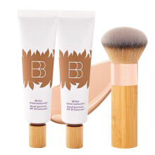 BB Cream Tinted Moisturizer SPF30, Full Coverage Lightweight Foundation with Brush, Natural, 2PCS