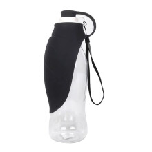 20 Oz Pet Travel Water Bottle For Walking And Running Dogs Food Grade Silicone Leaf Design Dark Gray