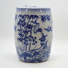 Decorative Ceramic Garden Stool Outdoor Glazed Hollow Drum Side Table Blue And White Porcelain Chinese Traditional Asian