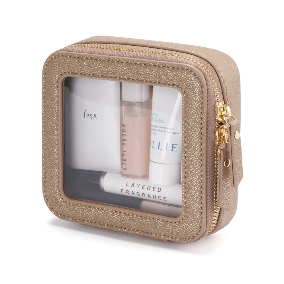 Clear Makeup Bag with Zipper, WaterResistant Travel Cosmetic Organizer, Mini Gold Toiletry Case