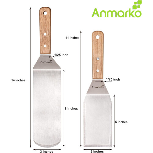 Stainless Steel Spatula Set Heavy Duty Grill and Griddle Tools with Wooden Handle Scraper 1