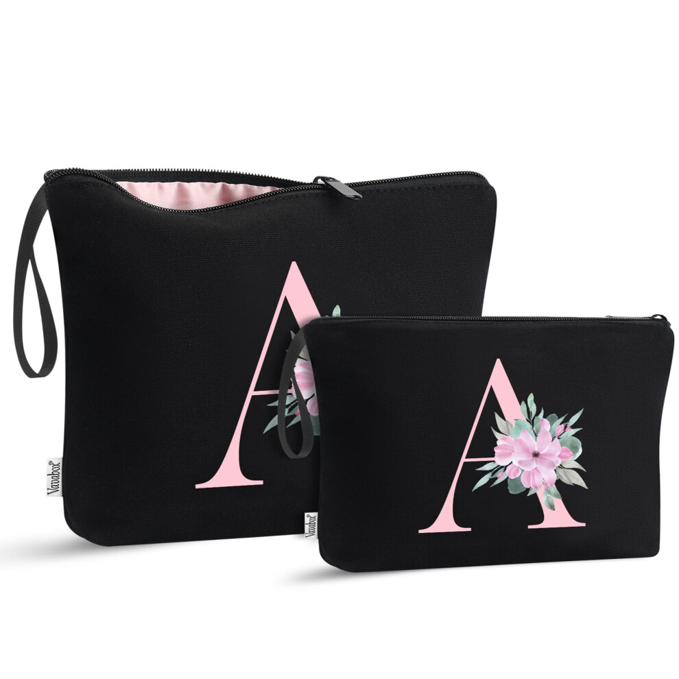 Black Makeup Bag For Women Bridesmaid Gift, Durable Canvas Travel Cosmetic Bag Set A