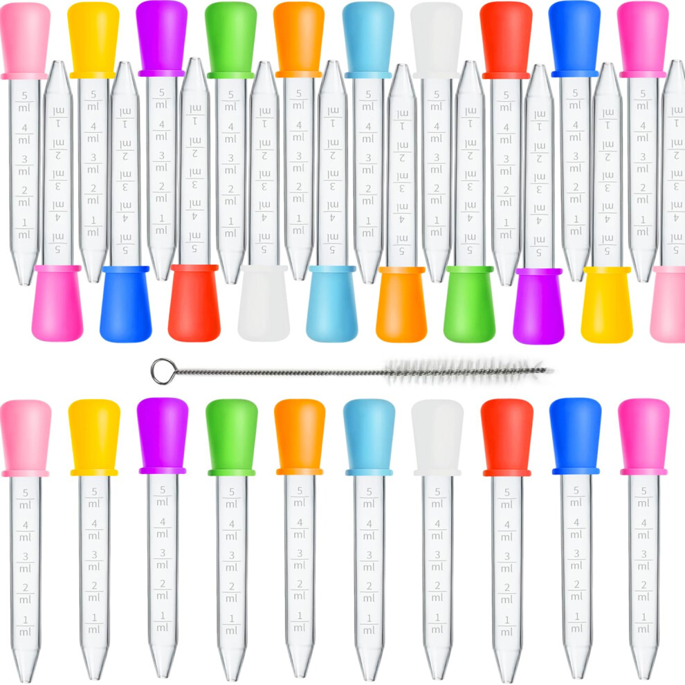 30pcs 5ml Silicone Liquid Droppers for Kids Medicine and Candy Making with Cleaning Brush