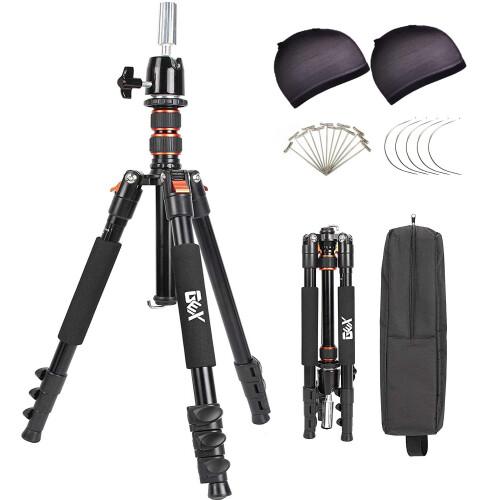 Mannequin Head Tripod Stand 59 Inch Adjustable Wig Stand with 360 Rotatable Head Black