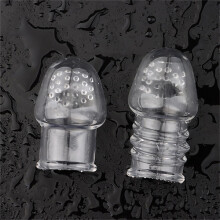 Transparent Extended Penis Condom TwoPiece Set With Massage Particles And Threaded Penis Ring For Men