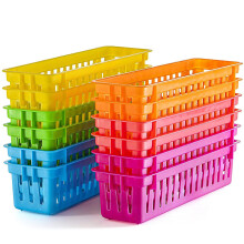Coșuri de depozitare din plastic durabil pentru sala de clasă, coș organizator compact de înaltă calitate în culori vibrante asortate, design