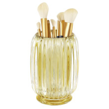 Makeup Brush Holder Thick Glass Organizer Cup 4.8' Tall Crystal Amber Vanity Storage Container