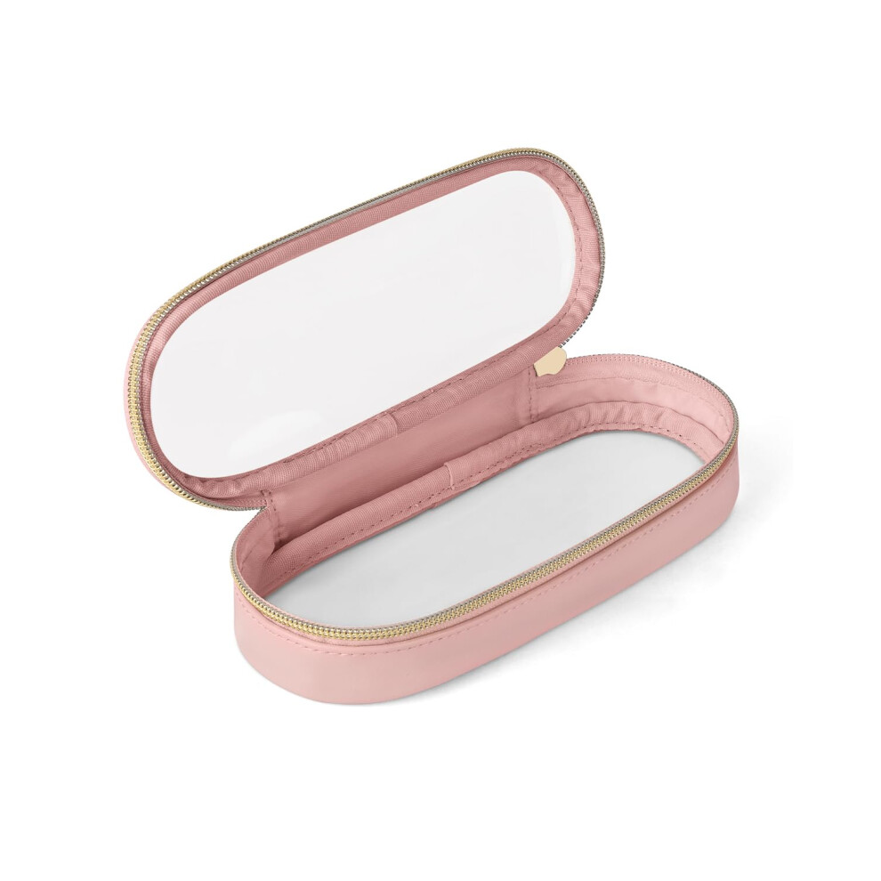 Makeup Brush Travel Case with Clear Waterproof PU Leather, Large Capacity Organizer, Pink