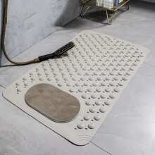 Non Slip Shower Foot Scrubber Mat with Suction Grip, Large PVC Foot Massage Pad 50x80cm Khaki
