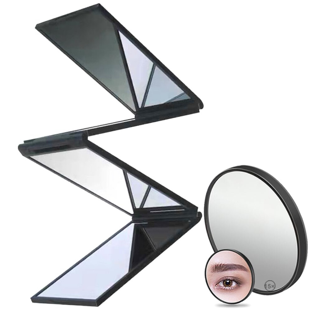 Foldable 4 Panel Vanity Makeup Mirror with 360 MultiAngle View and 15X Magnification
