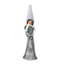 Betende Mädchenstatue mit Plüsch-Langhut, Kunstharz,-Blau