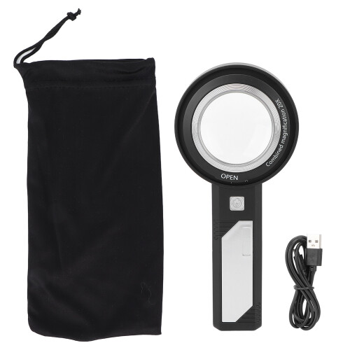 Lighted Magnifying Glass with Adjustable Lighting, Dual Lens Design 8X 20X Handheld Magnifier, Ergonomic Handle with LED Lights, Multi-function Glass