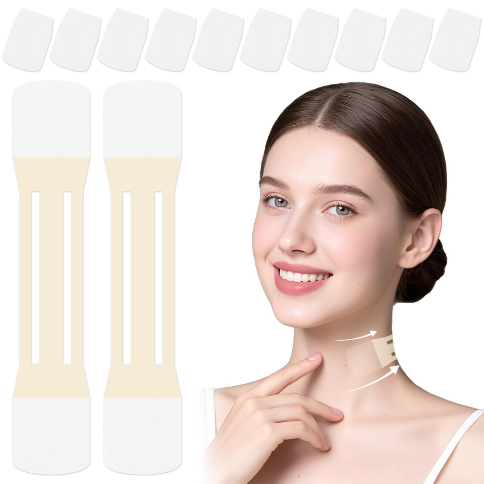 Invisible Neck Lifting Tape and Wrinkle Patch Set, Instant Firming Waterproof Strips for Sagging Skin and Double Chin (2 Strips + 10 Patches)