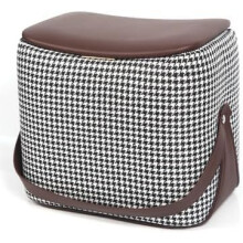 Leather Foot Stool Ottoman Saddle Shape Upholstered Footrest For Couch And Chair In Living Room Houndstooth