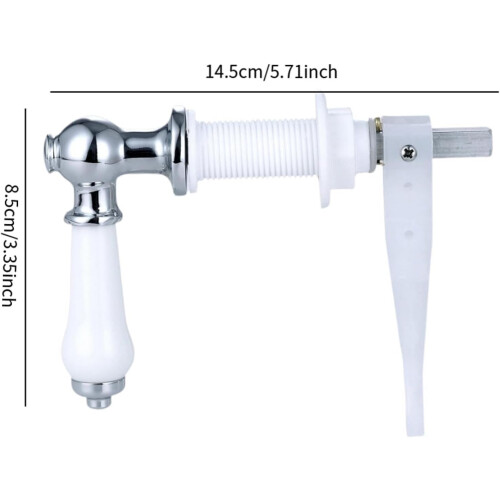Toilet Flush Handle Metal Cistern Lever Replacement, Ceramic Handle, WC Cistern Tank Compatible, Silver Finish 2