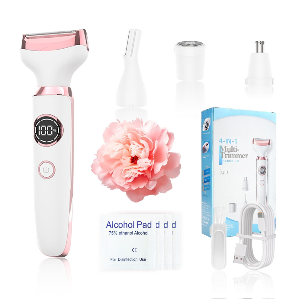 Women's Electric Shaver 4in1 Rechargeable Razor with Nose Trimmer Gentle Blades for Face and Body