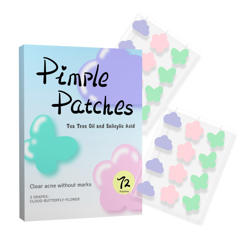 Pimple Patches with Salicylic Acid and Tea Tree, Hydrocolloid Acne Patches for Face, 72 Cute Designs