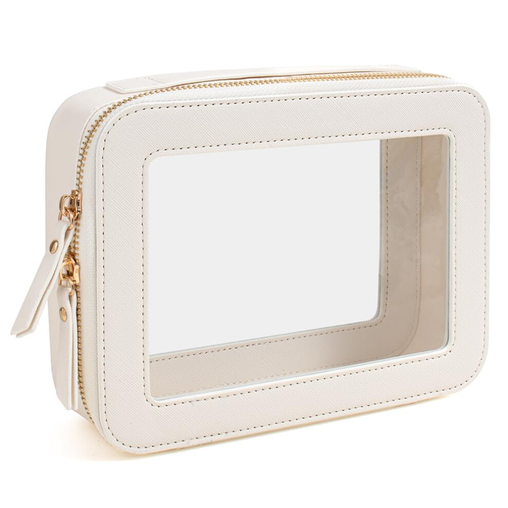Clear Makeup Bag Large White Waterproof Cosmetic Organizer with Zipper for Travel Toiletries