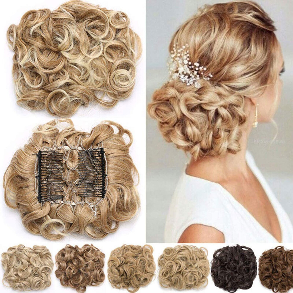 Unisex Brown Hair Extensions Short Messy Curly Wavy Bun Piece Updo Clipin Drawstring Ponytail Chignon Dark