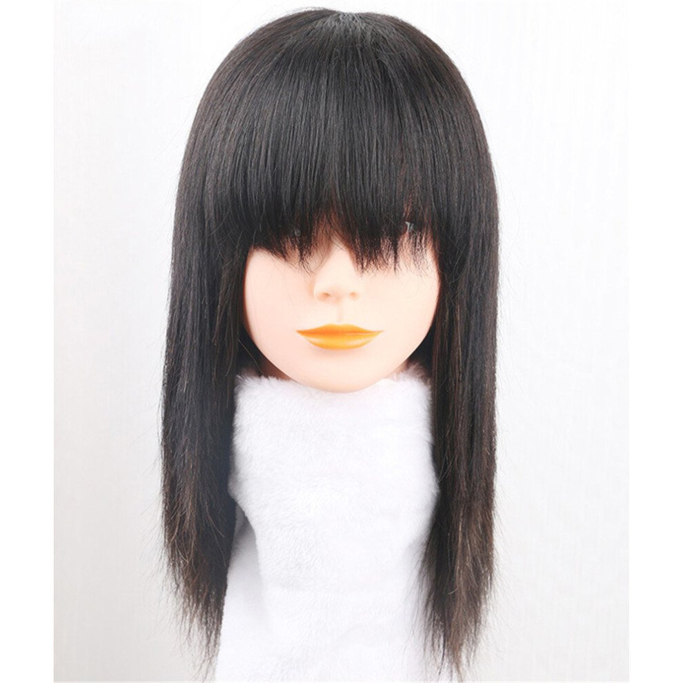 Unisex Black 100% Natrual Human Hair Crown Wiglet Hairpiece Clipin Notrace Hair Piece 30Cm 40G Nature Bangs Side Fringe