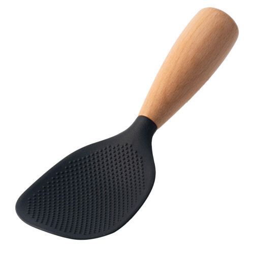 Silicone Cooking Spoon Heat Resistant NonStick Rice Paddle with Wooden Handle for Kitchen Use
