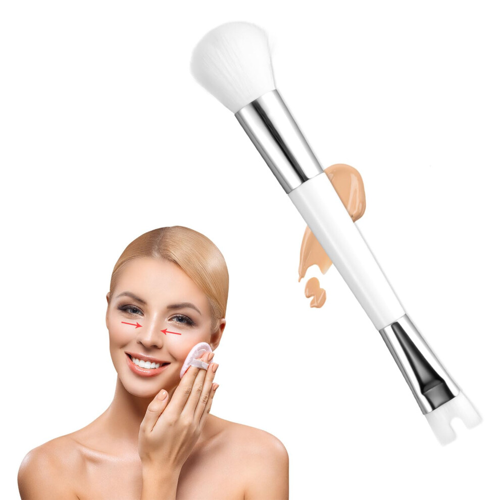 White Contour Brush Dualend U Shape Nose Contour Brush For Precision Blending With Synthetic Fibers