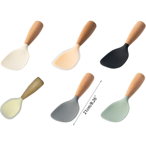 Silicone Cooking Spoon Heat Resistant NonStick Rice Paddle with Wooden Handle for Kitchen Use 2