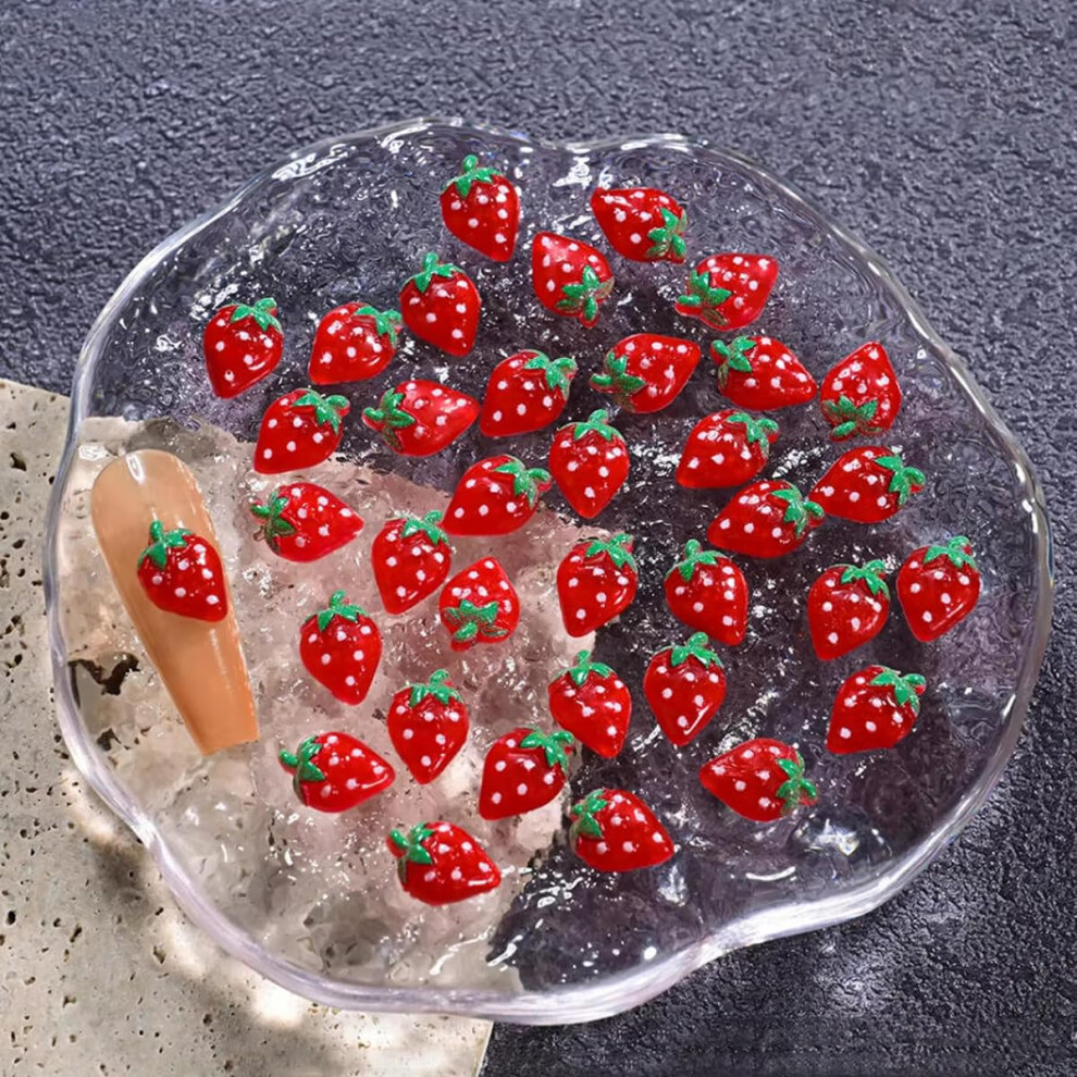 50pcs 3D Strawberry Nail Charms Cute Fruit Art Decorations Kawaii Summer Manicure Accessories