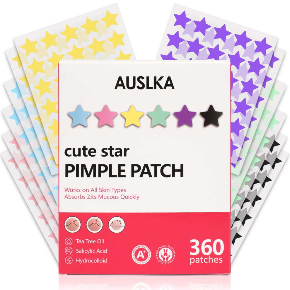 Star Shaped Pimple Patches 360pcs with Salicylic Acid, Cute Hydrocolloid Acne Stickers for Face