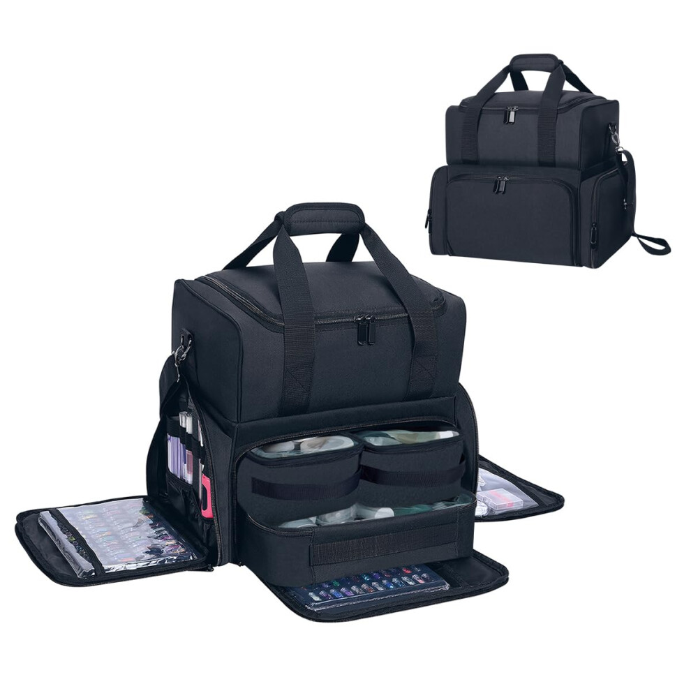 Black Makeup Train Case Large Capacity Double Layer Organizer With Removable Dividers And Brush Holders