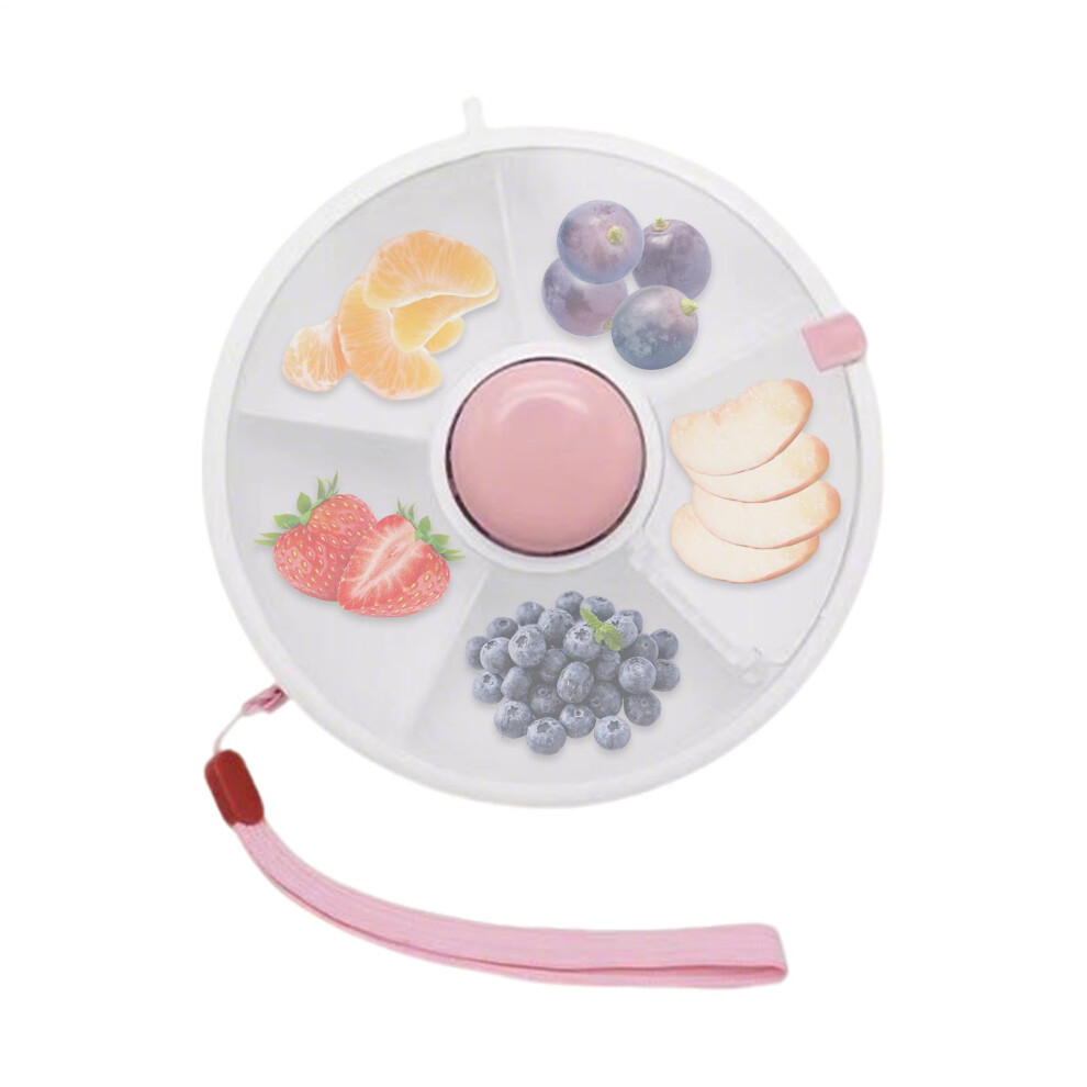 Toddler Snack Spinner With Leakproof Lid, 5 Compartment Snack Box For Kids Travel And Picnic Pink