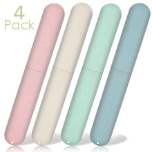 Travel Toothbrush Case, Eco-friendly Material Natural Wheat Straw Portable Breathable Toothbrush Holder, Dustproof Ventilated Design for Safe