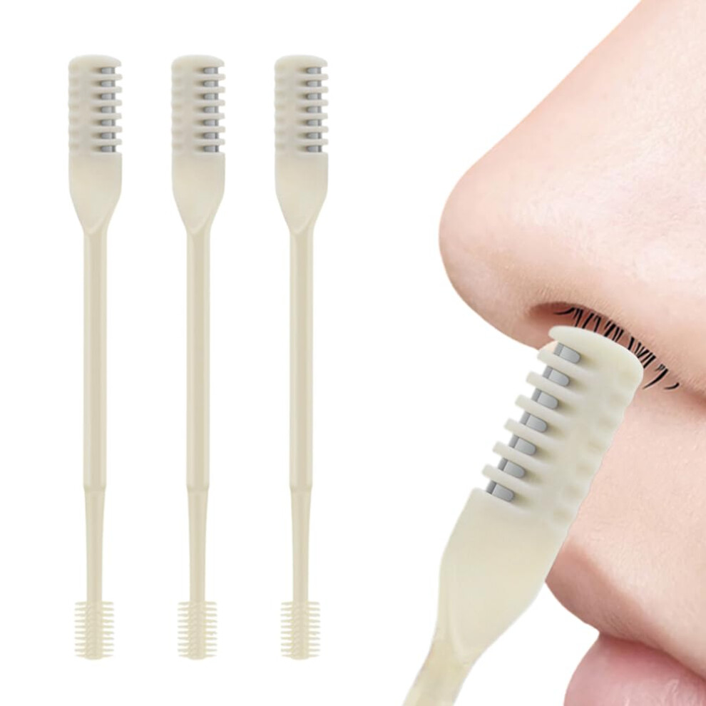 Beige 2 In 1 Manual Nose Hair Trimmer With Doublesided 360 Rotating Blades For Safe Gentle Grooming, 3Pcs