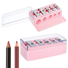 2 Pack 5Hole Makeup Pencil Sharpener with Lid for Eyeliner, Lip Liner and Eyebrow – Pink