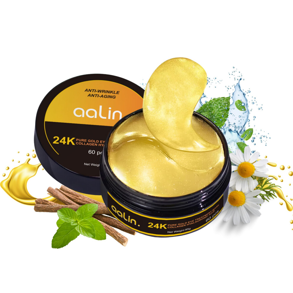 Gold/Dark 24K Under Eye Patches 60Pcs For Puffy Eyes, Circles, Wrinkles And Deep Hydration