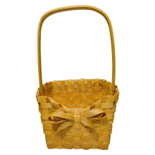 Woven Flower Basket Handwoven Bow With Handle Portable Rustic Wedding Ornament Square Home Storage