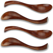 (As show, One size) Wooden Spoons, 4 Pack Japanese Hand Round Wooden Phoebe Soup Handle Kids Rice Dessert Cooking Spoons for Kitchen Utensils Dinner