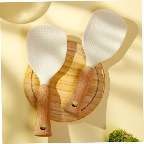 Non-Stick Rice Paddle Silicone Spoon with Wooden Handle for Cooking and Serving Rice, Multi-Purpose Kitchen Tool 2