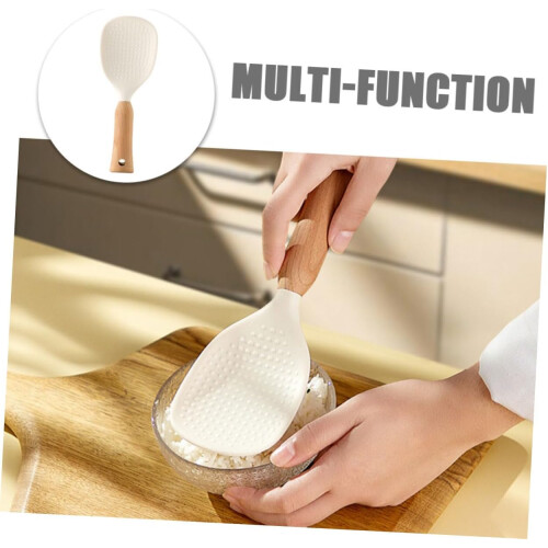 Non-Stick Rice Paddle Silicone Spoon with Wooden Handle for Cooking and Serving Rice, Multi-Purpose Kitchen Tool 1
