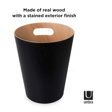 Elegant Modern Square Trash Bin, No Lid Trash Bucket, Handcrafted From Curved Wood With A Natural Wood Color Inside And Tinted Exterior For Office Or